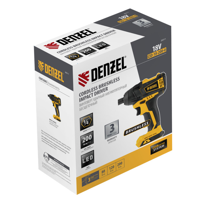 Винтоверт ударный аккумуляторный бесщет CID-IB-200-0, 18В Li-Ion Denzel в Новосибирске