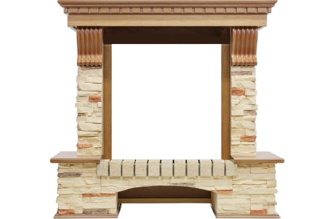 Каминокомплект Pierre Luxe - Дуб / Сланец с очагом Majestic FX M Brass в Новосибирске