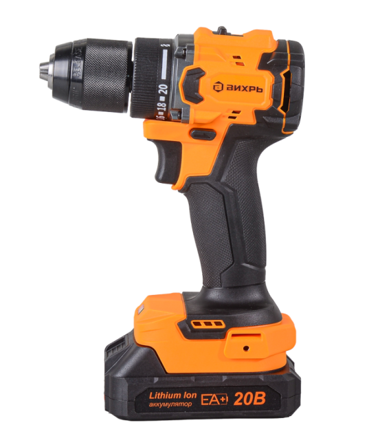 Дрель-шуруповерт аккумуляторная Вихрь ДА-20Л-2К/БП (2,0 А/ч) (бесщеточный двигатель, 70Нм) в Новосибирске