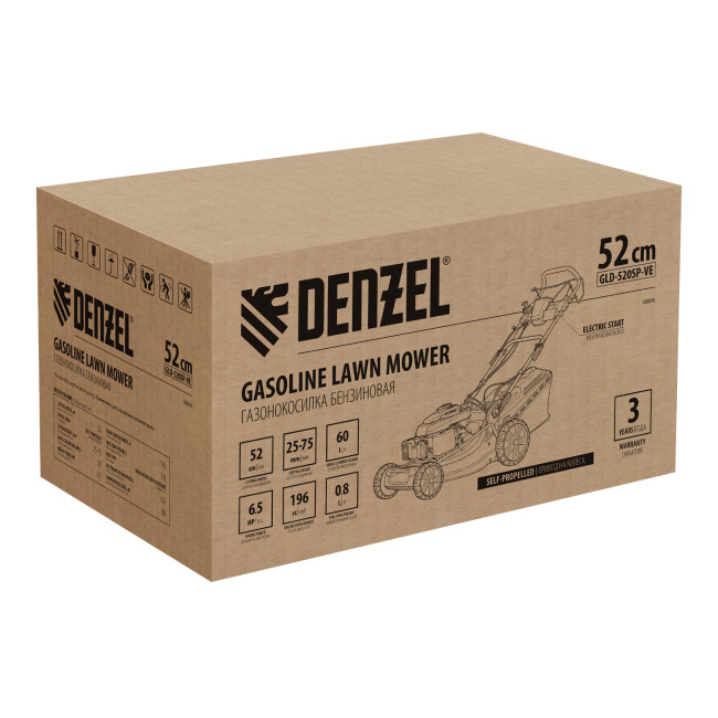 Газонокосилка бензиновая GLD-520SP-VE, 196 см3, ширина 52 см, привод, вариатор, электрический старт, 60 л Denzel в Новосибирске