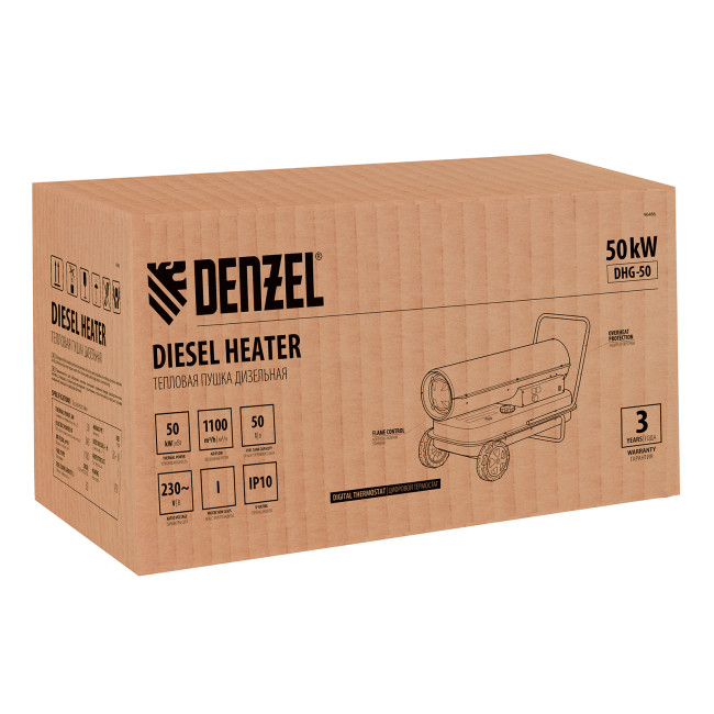 Дизельная тепловая пушка DHG-50, 50 кВт, 1100 м3/ч, прямой нагрев Denzel в Новосибирске