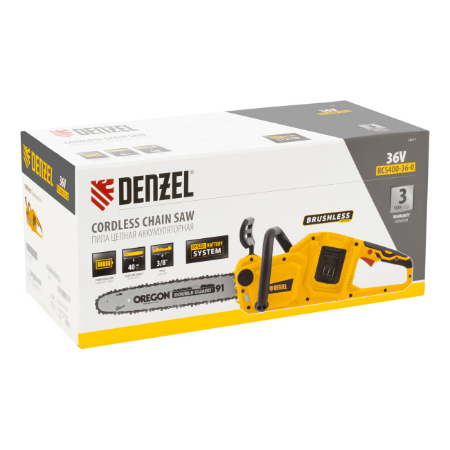 Цепная пила аккумуляторная бесщет. RCS400-36-0, Li-ion, 36 В, шина 400 мм Denzel в Новосибирске