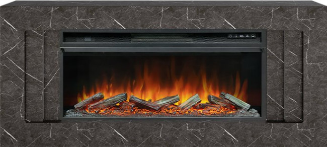 Каминокомплект Line 42 SFT Stone Touch - Серый мрамор с очагом Vision 42 LOG LED в Новосибирске