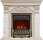 Каминокомплект Dublin - Слоновая кость с патиной / Сланец крем с очагом Aspen Gold