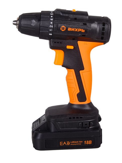 Дрель-шуруповерт аккумуляторная Вихрь ДА-18Л-2К/Б (бесщеточный двигатель) в Новосибирске