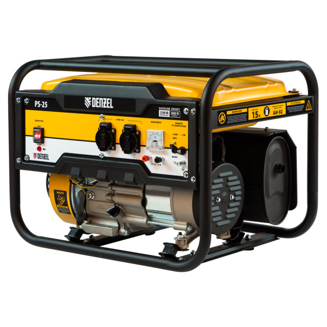 Генератор бензиновый PS 25, 2.5 кВт, 230 В, 15 л, ручной стартер Denzel в Новосибирске