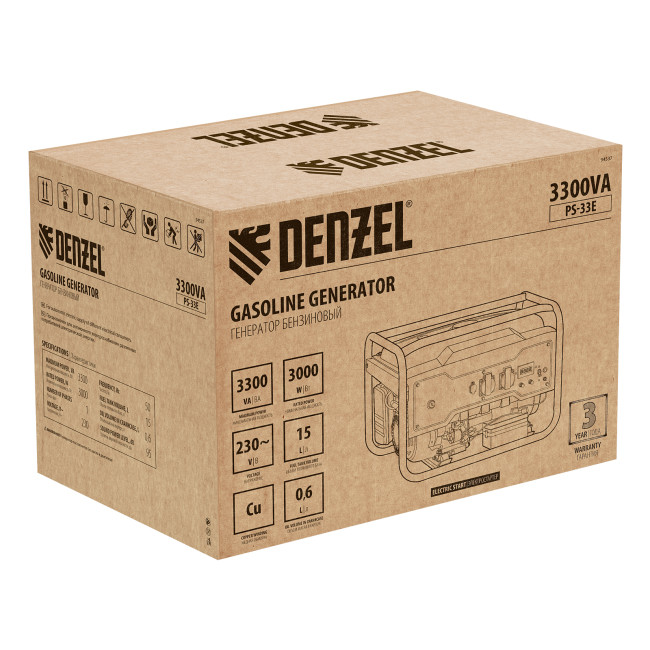 Генератор бензиновый PS-33E, 3.3 кВт, 230В, 15 л, электростартер Denzel в Новосибирске