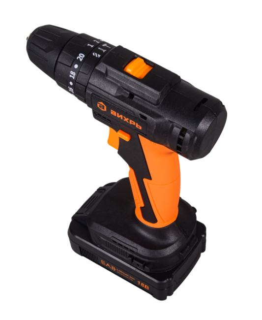 Дрель-шуруповерт аккумуляторная Вихрь ДА-18Л-2КУ/Б (бесщеточный двигатель) в Новосибирске