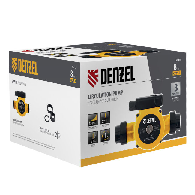 Циркуляционный насос CP25-8, напор 8 м, 130 л/мин, 1 м кабель, монт. длина 180 мм Denzel в Новосибирске