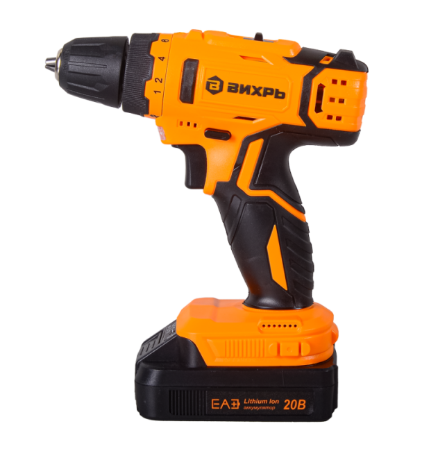 Дрель-шуруповерт аккумуляторная Вихрь ДА-20Л-2КА с набором оснастки 65 предметов в Новосибирске