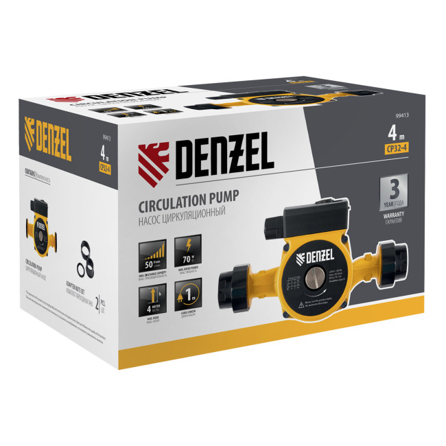 Циркуляционный насос CP32-4, напор 4 м, 50 л/мин, 1 м кабель, монт. длина 180 мм Denzel в Новосибирске