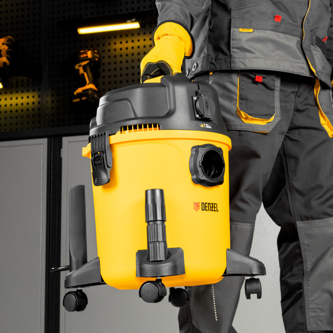 Пылесос строительный RVC20, 1400 Вт, бак 20 л, шланг 3 м, розетка с автосинхр. Denzel в Новосибирске