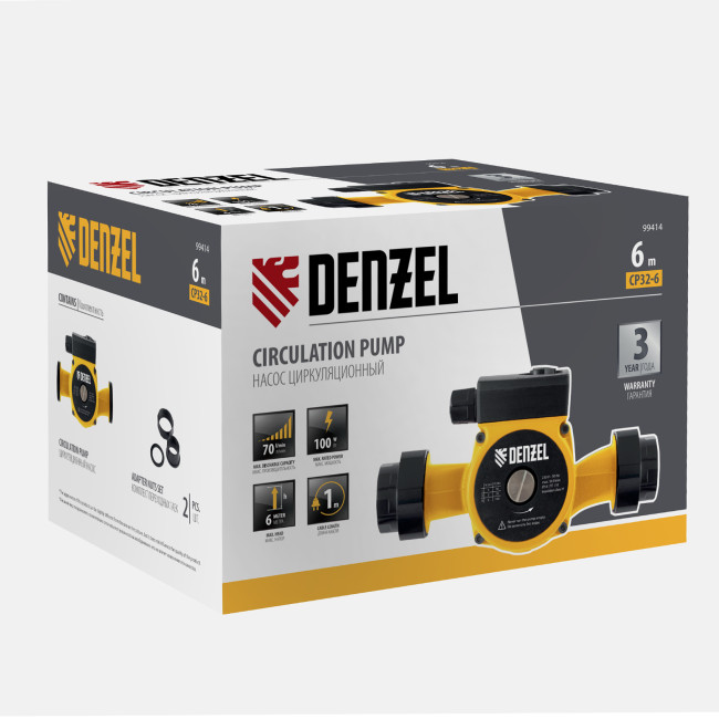 Циркуляционный насос CP32-6, напор 6 м, 70 л/мин, 1 м кабель, монт. длина 180 мм Denzel в Новосибирске