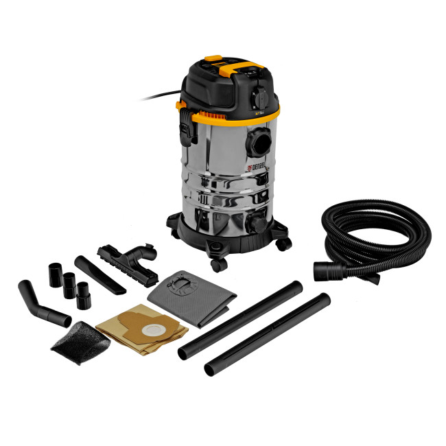 Пылесос строительный RVC30, 1400 Вт, бак 30 л, шланг 3 м, розетка с автосинхр. Denzel в Новосибирске