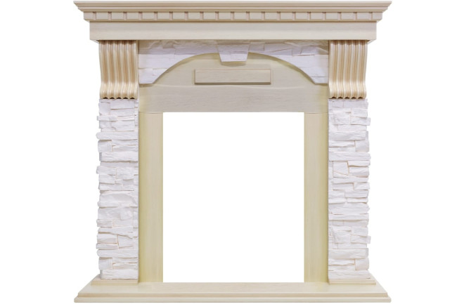 Каминокомплект Dublin - Слоновая кость с патиной / Сланец крем с очагом Fobos FX M Brass в Новосибирске