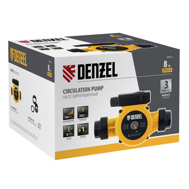 Циркуляционный насос CP32-8, напор 8 м, 160 л/мин, 1 м кабель, монт. длина 180 мм Denzel в Новосибирске