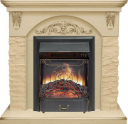 Каминокомплект Bern Сланец крупный бежевый / Алебастр темная патина с очагом Majestic FX Black Каминокомплект Bern Сланец крупный бежевый / Алебастр темная патина с очагом Majestic FX Black