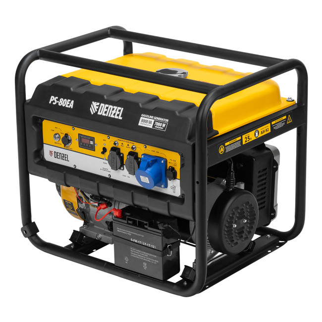 Генератор бензиновый PS 80 EA, 8.0 кВт, 230 В, 25 л, коннектор автоматики, электростартер Denzel в Новосибирске