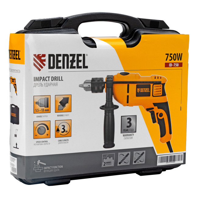 Дрель ударная ID-750, 750 Вт, 0-3000 об/мин, 48000 уд/мин Denzel в Новосибирске