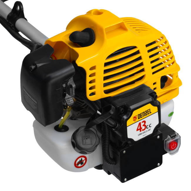 Триммер бензиновый DT-43E, 43 см3, неразъемная штанга, электростартер, состоит из 2 частей Denzel в Новосибирске
