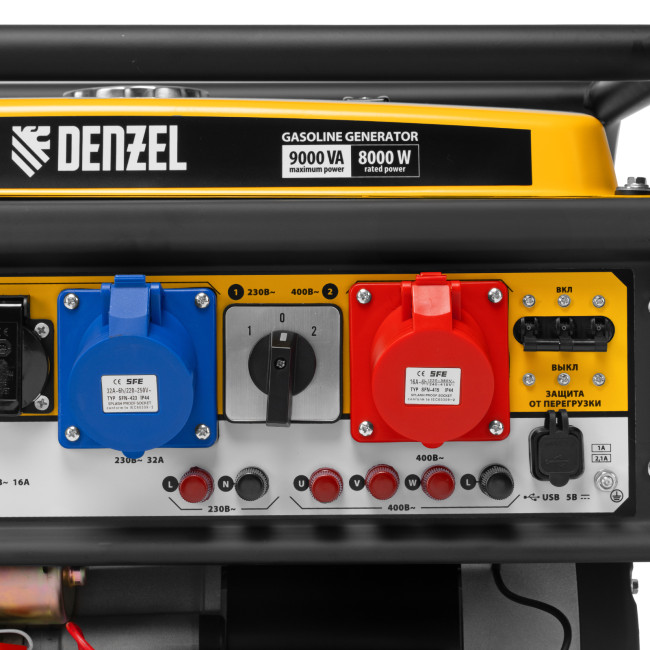 Генератор бензиновый PS 90 ED-3, 9.0 кВт, переключение режима 230 В/400 В, 25 л, электростартер Denzel в Новосибирске