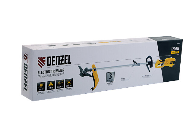 Триммер электрический TE-1220, 1200 Вт, 380 мм, катушка, диск, разборная штанга Denzel в Новосибирске