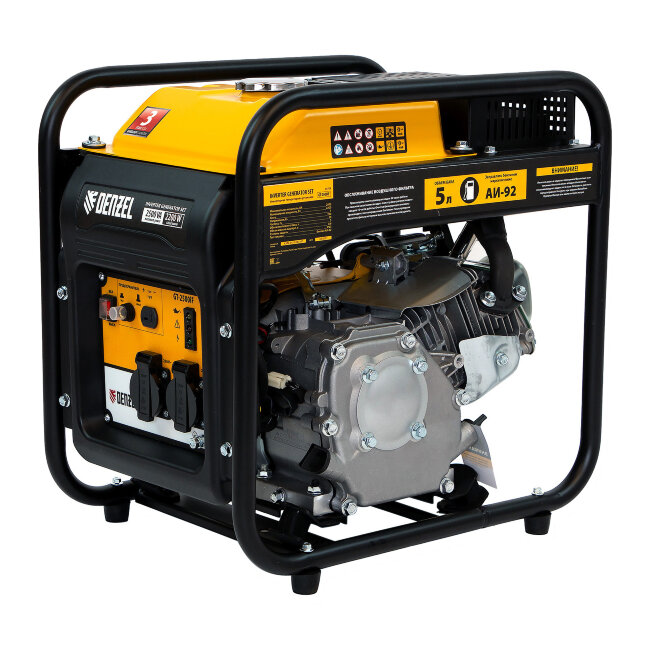 Генератор инверторный GT-2500iF, 2.5 кВт, 230 В, бак 5 л, открытый корпус, ручной старт Denzel в Новосибирске