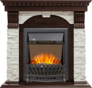 Каминокомплект Dublin - Темный дуб / Сланец белый с очагом Aspen Black Каминокомплект Dublin - Темный дуб / Сланец белый с очагом Aspen Black