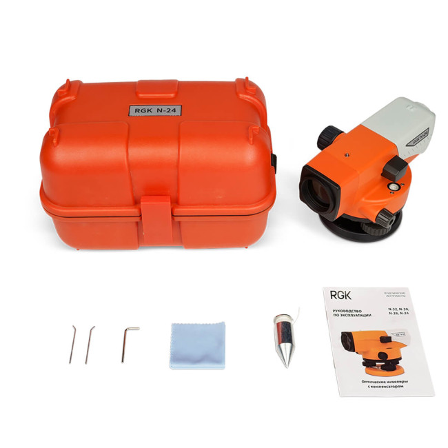Комплект оптический нивелир RGK N-24 с поверкой + штатив S6-N + рейка AMO S4 в Новосибирске