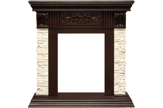 Каминокомплект Luxemburg (каменный) - Сланец/Темный дуб с очагом Fobos FX M Brass в Новосибирске