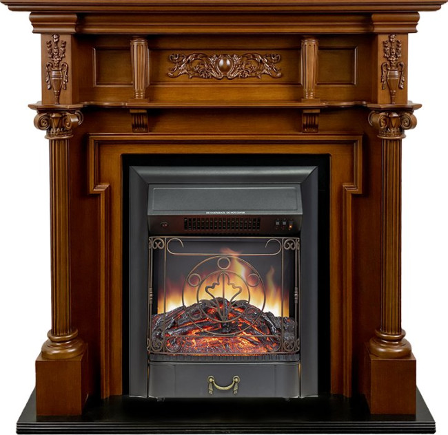 Каминокомплект Oxford - Орех с очагом Majestic FX Black в Новосибирске