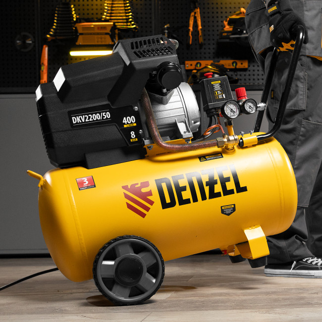 Компрессор воздушный DKV2200/50, Х-PRO 2.2 кВт, 400 л/мин, 50 л Denzel в Новосибирске