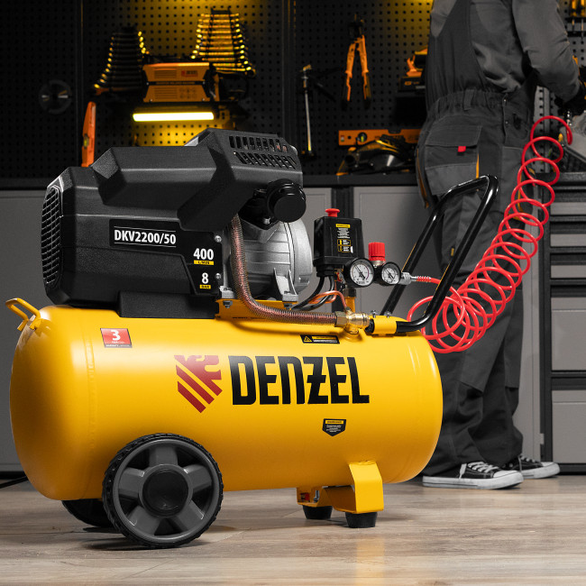 Компрессор воздушный DKV2200/50, Х-PRO 2.2 кВт, 400 л/мин, 50 л Denzel в Новосибирске