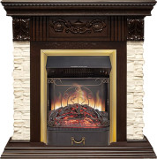Каминокомплект Luxemburg (каменный) - Сланец/Темный дуб с очагом Majestic FX M Brass