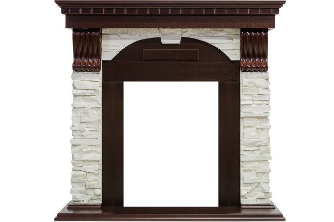 Каминокомплект Dublin - Темный дуб / Сланец белый с очагом Majestic FX M Brass в Новосибирске Каминокомплект Dublin - Темный дуб / Сланец белый с очагом Majestic FX M Brass в Новосибирске