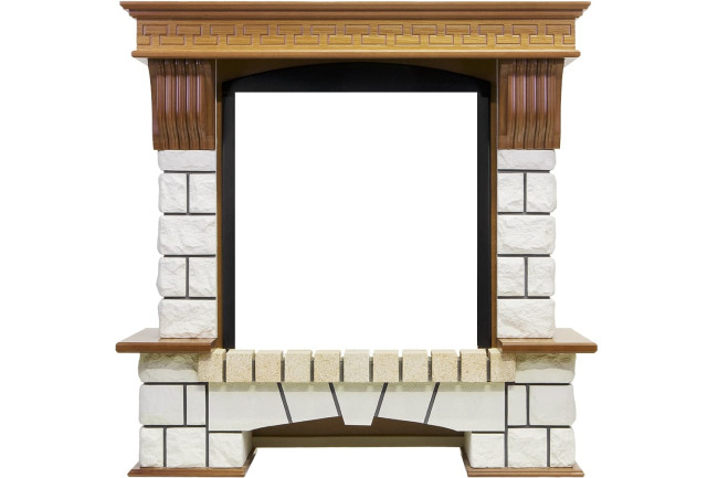 Каминокомплект Pierre Luxe - Дуб / Белый (Высота 990мм) с очагом Gannon DF2010-EU в Новосибирске