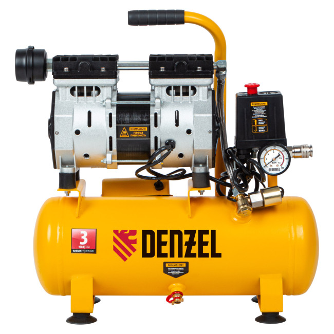 Компрессор DLS650/10 безмаслянный малошумный 650 Вт, 120 л/мин, ресивер 10 л Denzel в Новосибирске