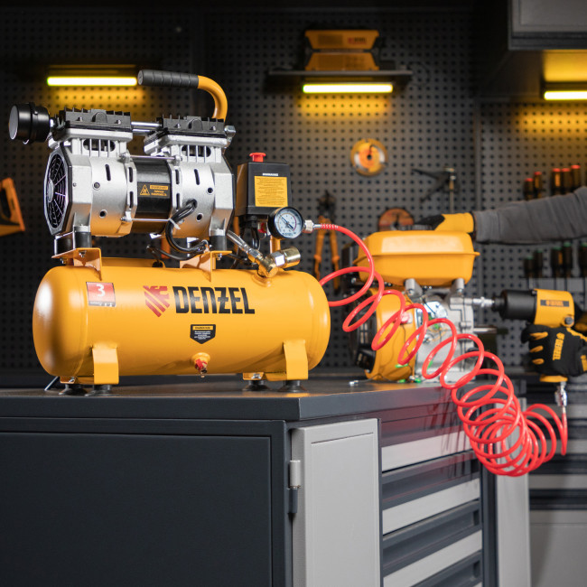 Компрессор DLS650/10 безмаслянный малошумный 650 Вт, 120 л/мин, ресивер 10 л Denzel в Новосибирске