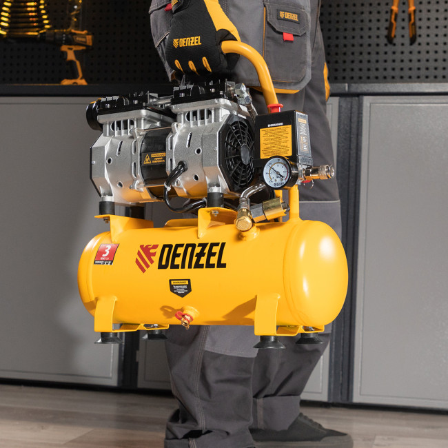 Компрессор DLS650/10 безмаслянный малошумный 650 Вт, 120 л/мин, ресивер 10 л Denzel в Новосибирске