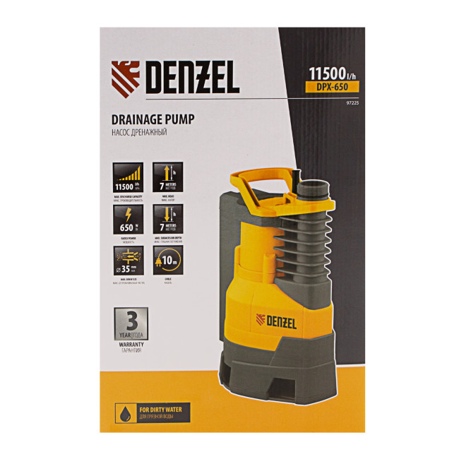 Дренажный насос DPХ650, Х-Pro, 650 Вт, подъем 7 м, 11500 л/ч Denzel в Новосибирске