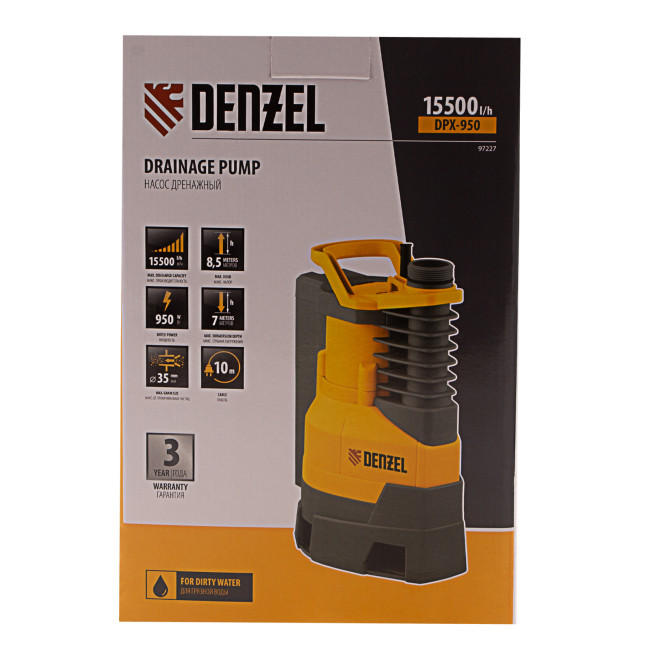 Дренажный насос DPХ950, Х-Pro, 950 Вт, подъем 8.5 м, 15500 л/ч Denzel в Новосибирске Дренажный насос DPХ950, Х-Pro, 950 Вт, подъем 8.5 м, 15500 л/ч Denzel в Новосибирске