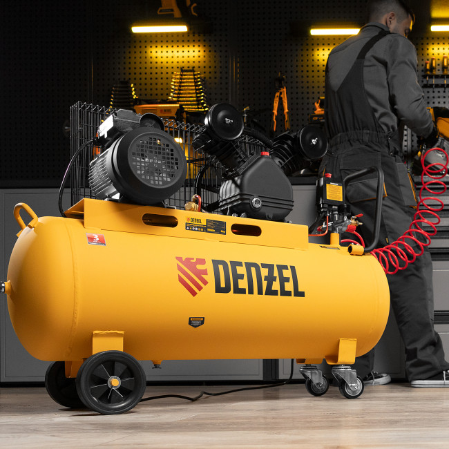 Компрессор воздушный BCV2200/100, ременный привод, 2.2 кВт, 100 литров, 370 л/мин Denzel в Новосибирске