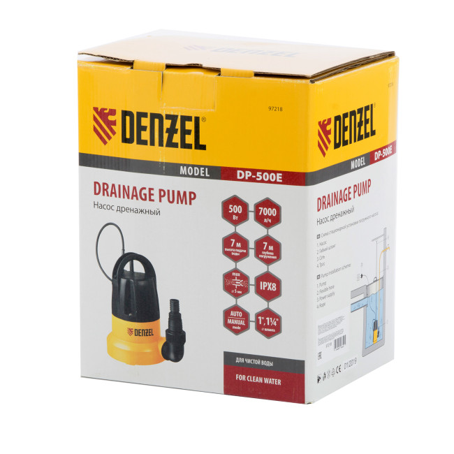 Дренажный насос DP500E, 500 Вт, подъем 7 м, 7000 л/ч Denzel в Новосибирске