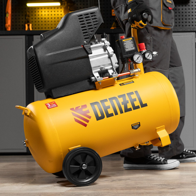 Компрессор воздушный, прямой привод DC1500/50, 1.5 кВт, 50 литров, 220 л/мин Denzel в Новосибирске
