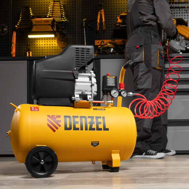 Компрессор воздушный, прямой привод DC1500/50, 1.5 кВт, 50 литров, 220 л/мин Denzel в Новосибирске
