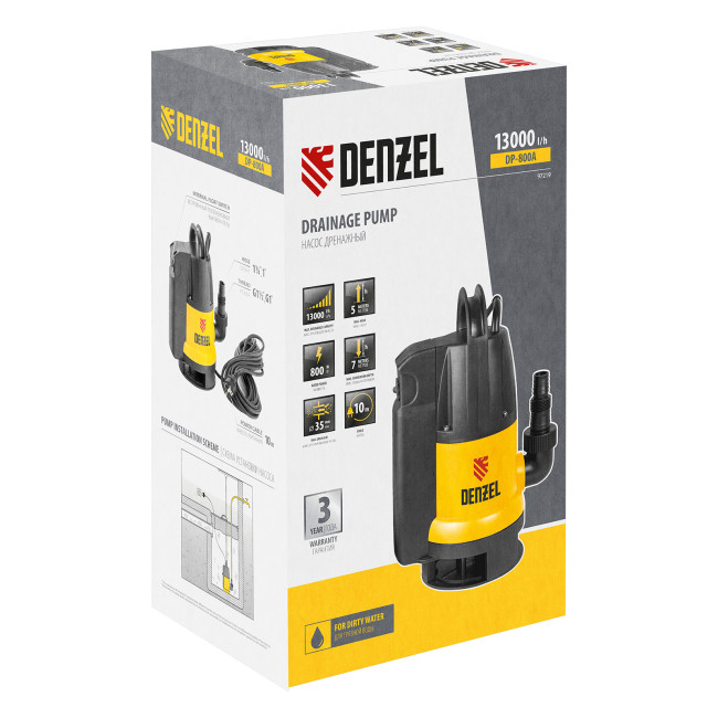 Дренажный насос DP800A, 800 Вт, подъем 5 м, 13000 л/ч Denzel в Новосибирске