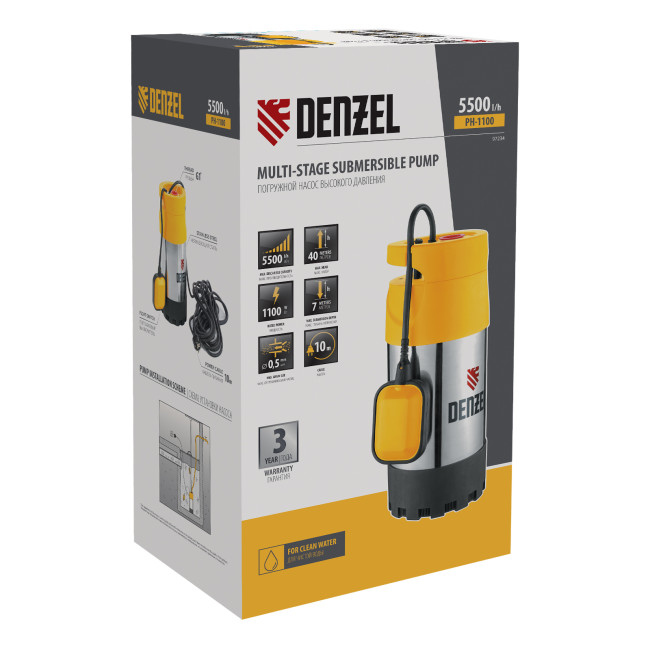 Погружной насос высокого давления PH1100, 1100Вт, подъем 40м, 5500 л/ч Denzel в Новосибирске