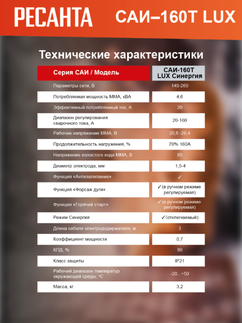 Сварочный аппарат инверторный РЕСАНТА САИ-160T LUX в Новосибирске