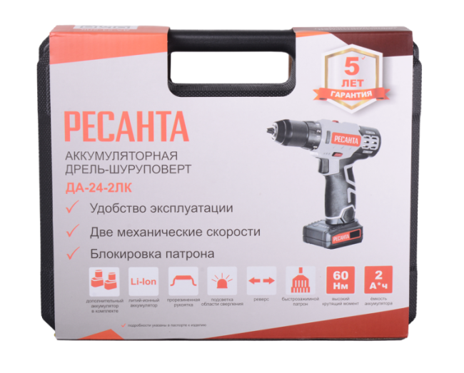 Дрель-шуруповерт аккумуляторная ДА-24-2ЛК Ресанта в Новосибирске