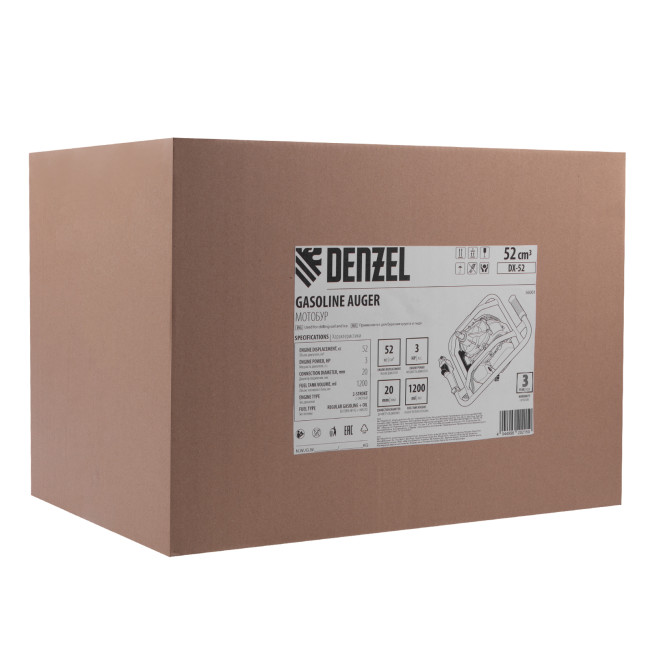 Мотобур DX-52, объём двигателя 52 см3, соединение 20 мм, без шнека Denzel в Новосибирске